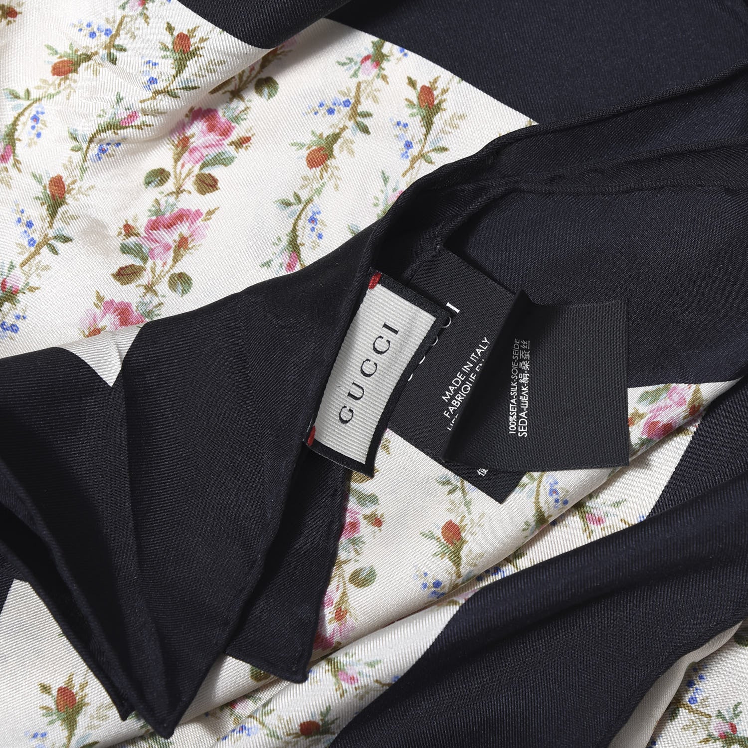 Gucci Silk Twill Gucci Rose Series Square Scarf Ivory Black 3 of 3