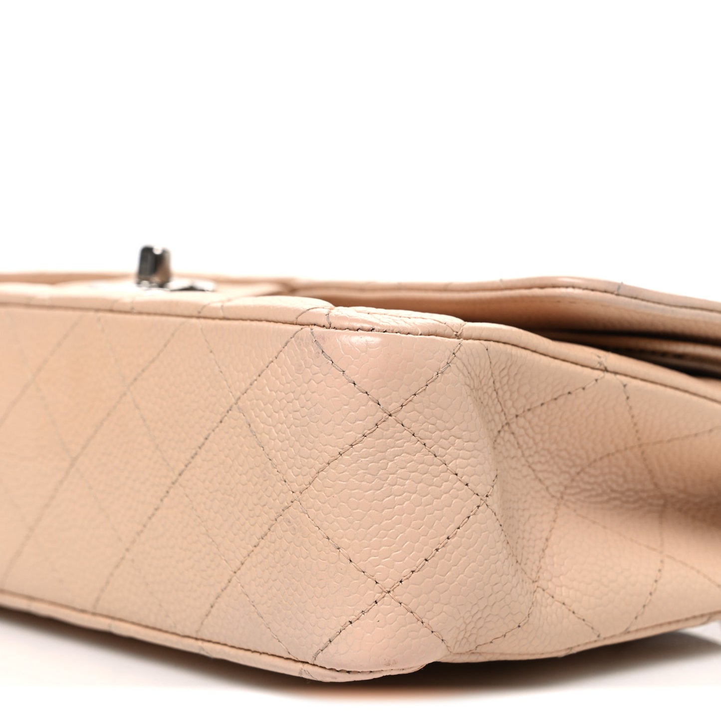 Caviar Quilted Medium Double Flap Beige