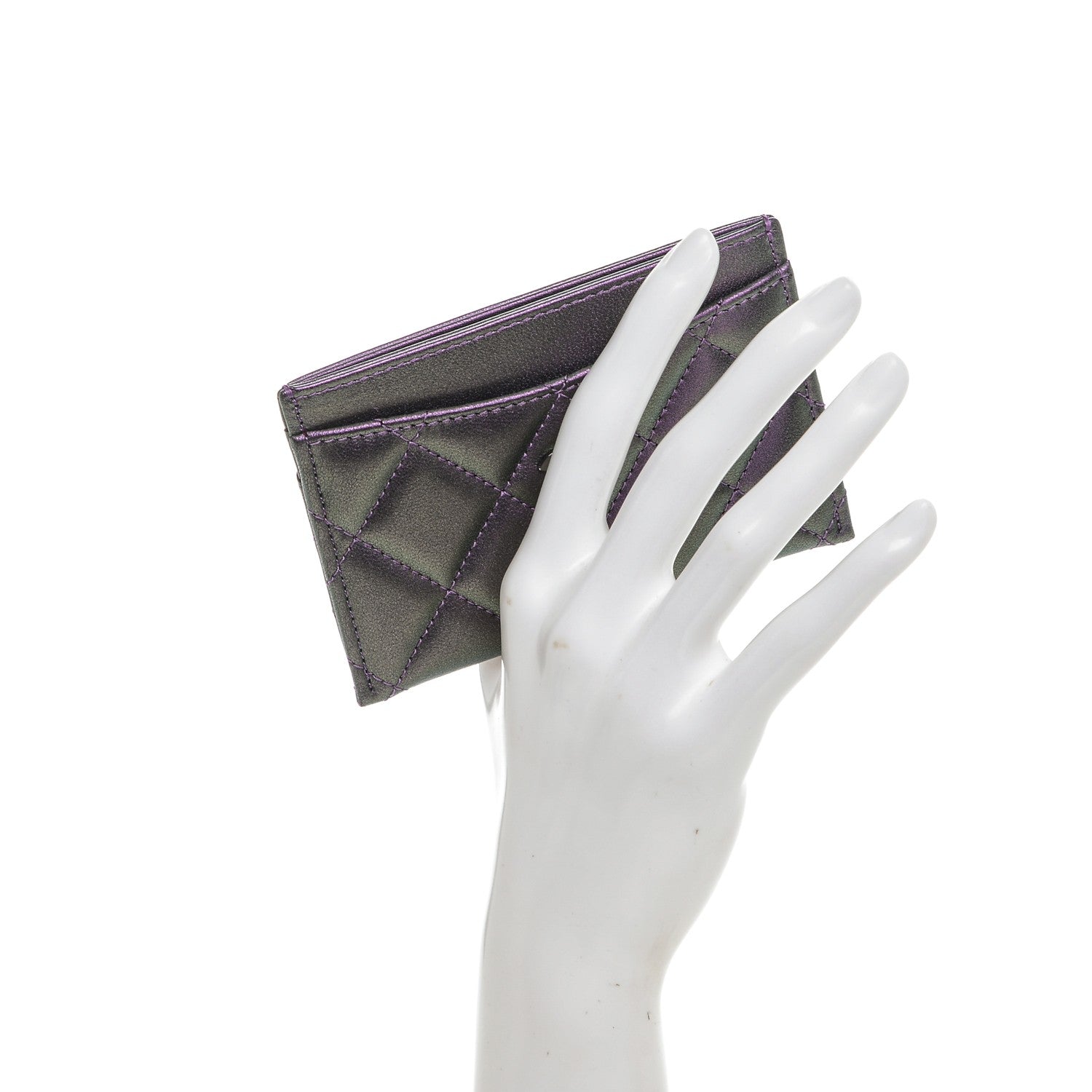 Chanel Metallic Lambskin Quilted Card Holder Dark Purple 2 of 8