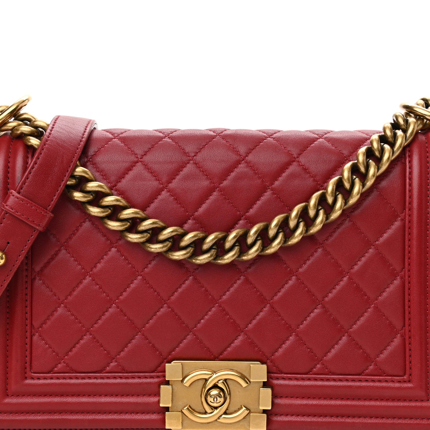 Calfskin Quilted Medium Boy Flap Red