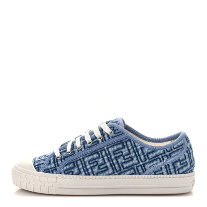 Fendi Denim Jacquard FF Matelasse Womens Domino Low Top Sneakers 38 Blue Navy 1 of 12