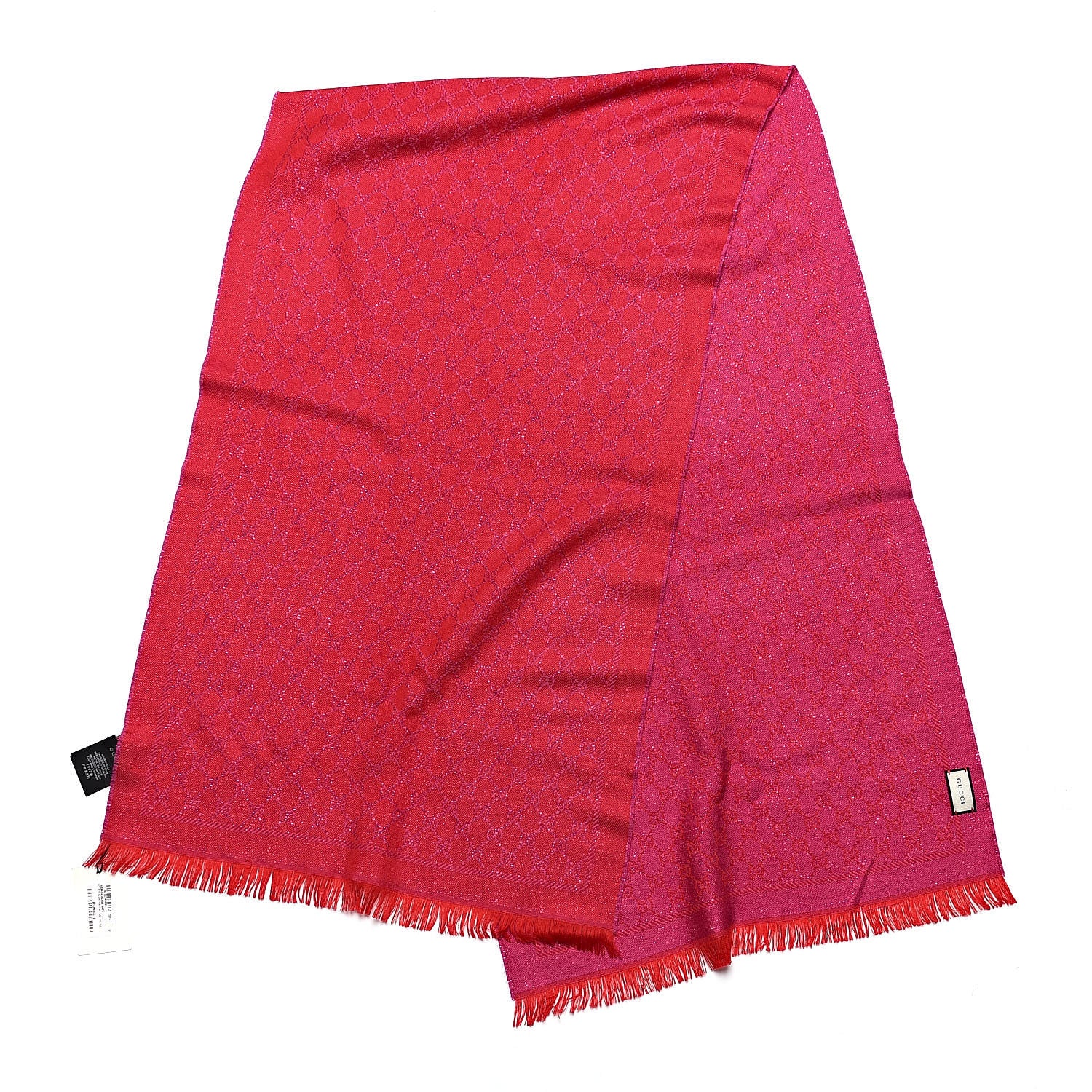 Gucci Wool Lame Jacquard GG Monogram Stenlux Scarf Red Pink 3 of 5