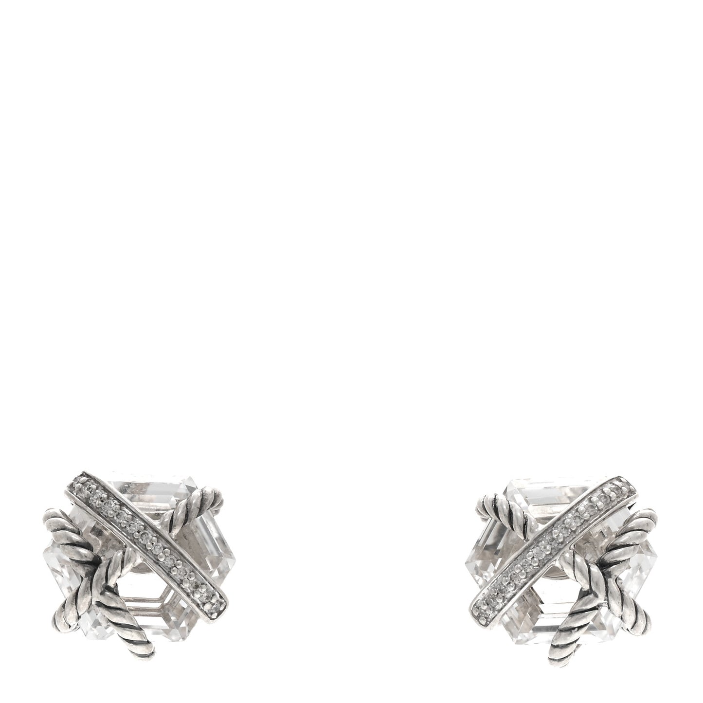 Sterling Silver Diamond Crystal 10mm Cable Wrap Earrings