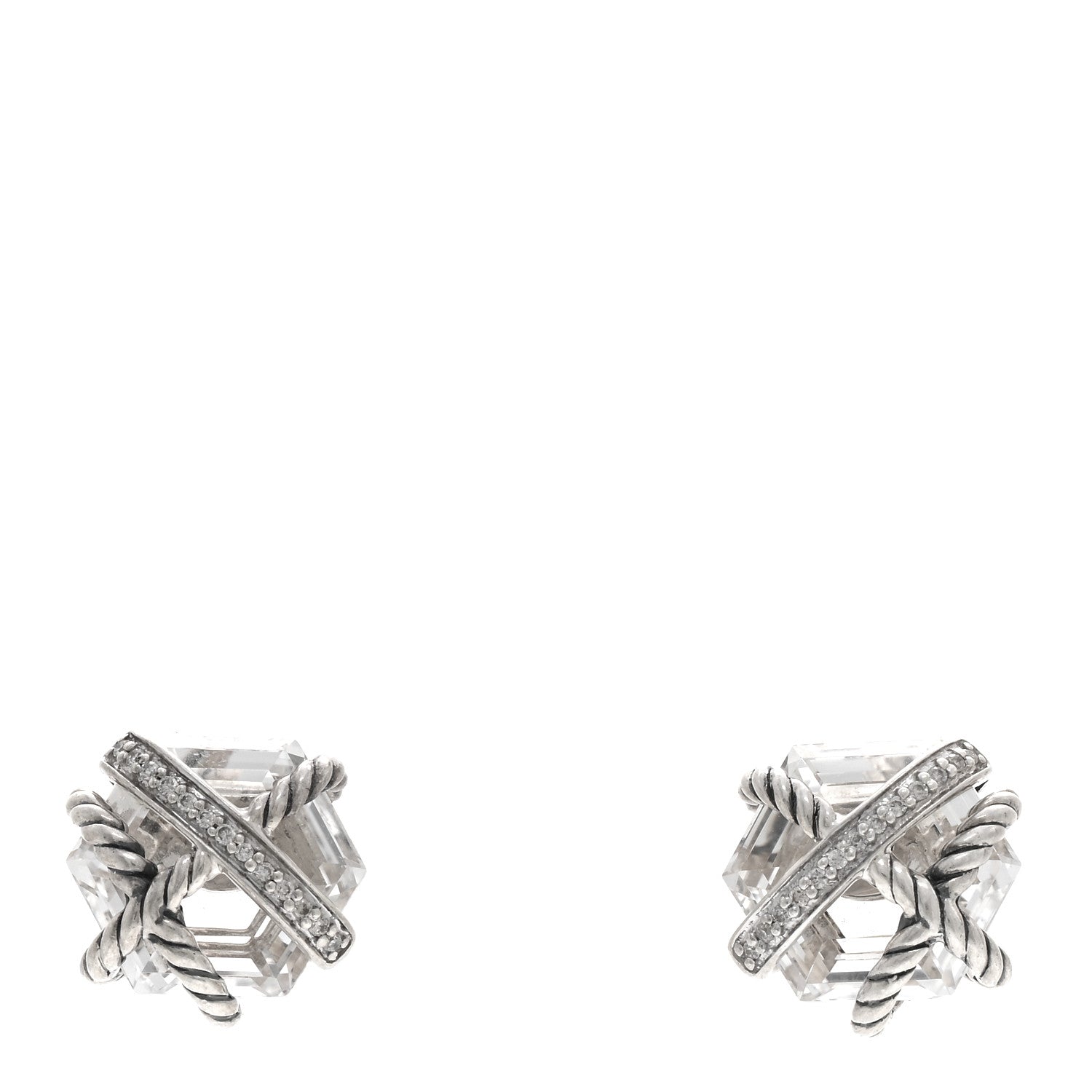 David Yurman Sterling Silver Diamond Crystal 10mm Cable Wrap Earrings 1 of 4