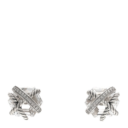 David Yurman Sterling Silver Diamond Crystal 10mm Cable Wrap Earrings 1 of 4