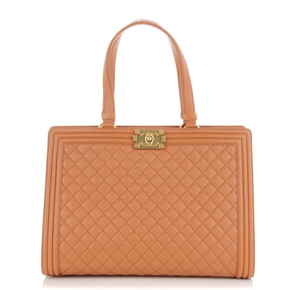 Chanel Calfskin Quilted Boy Shopping Tote Camel 1 of 7