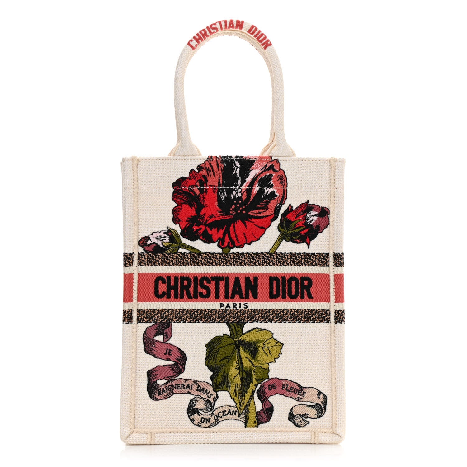 Christian Dior Canvas Embroidered Vertical Fleurs Bibliques Book Tote Latte Multicolor 1 of 10