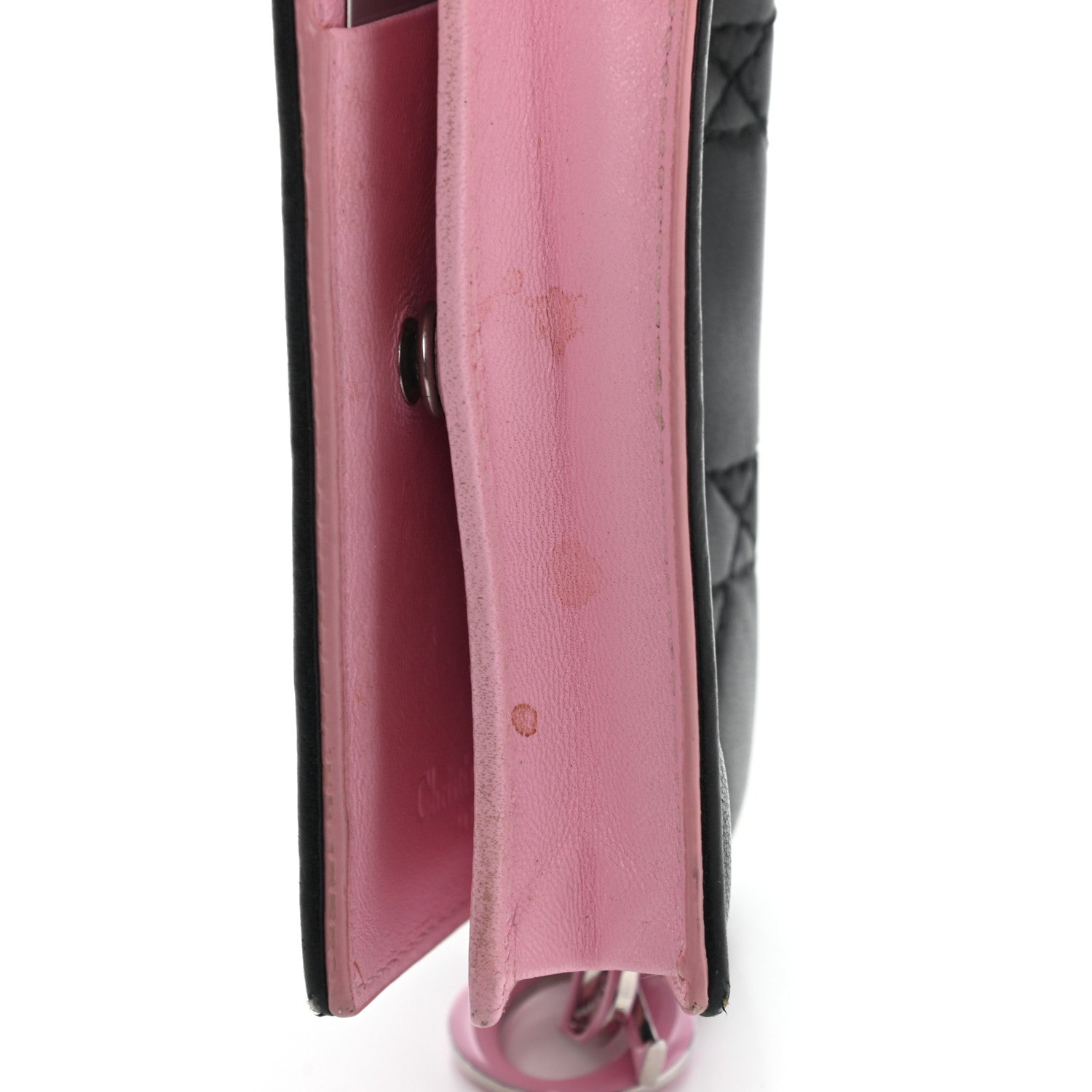 Christian Dior Lambskin Cannage Bi-Color Small Lady Dior Flap Card Holder Black Pink 19 of 19