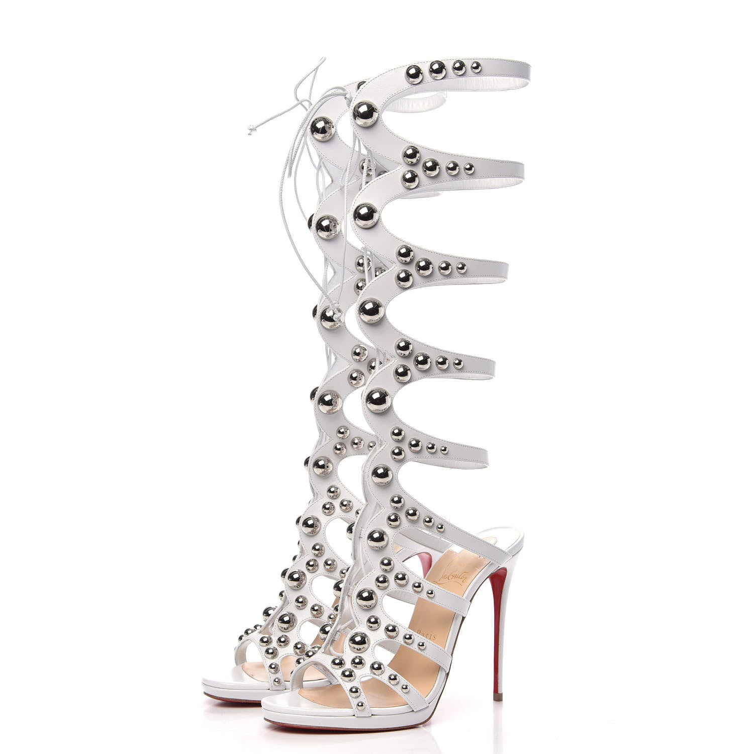 Christian Louboutin Kid Amazoutiful 120 Lace Up Sandals 38.5 Latte Silver 3 of 7