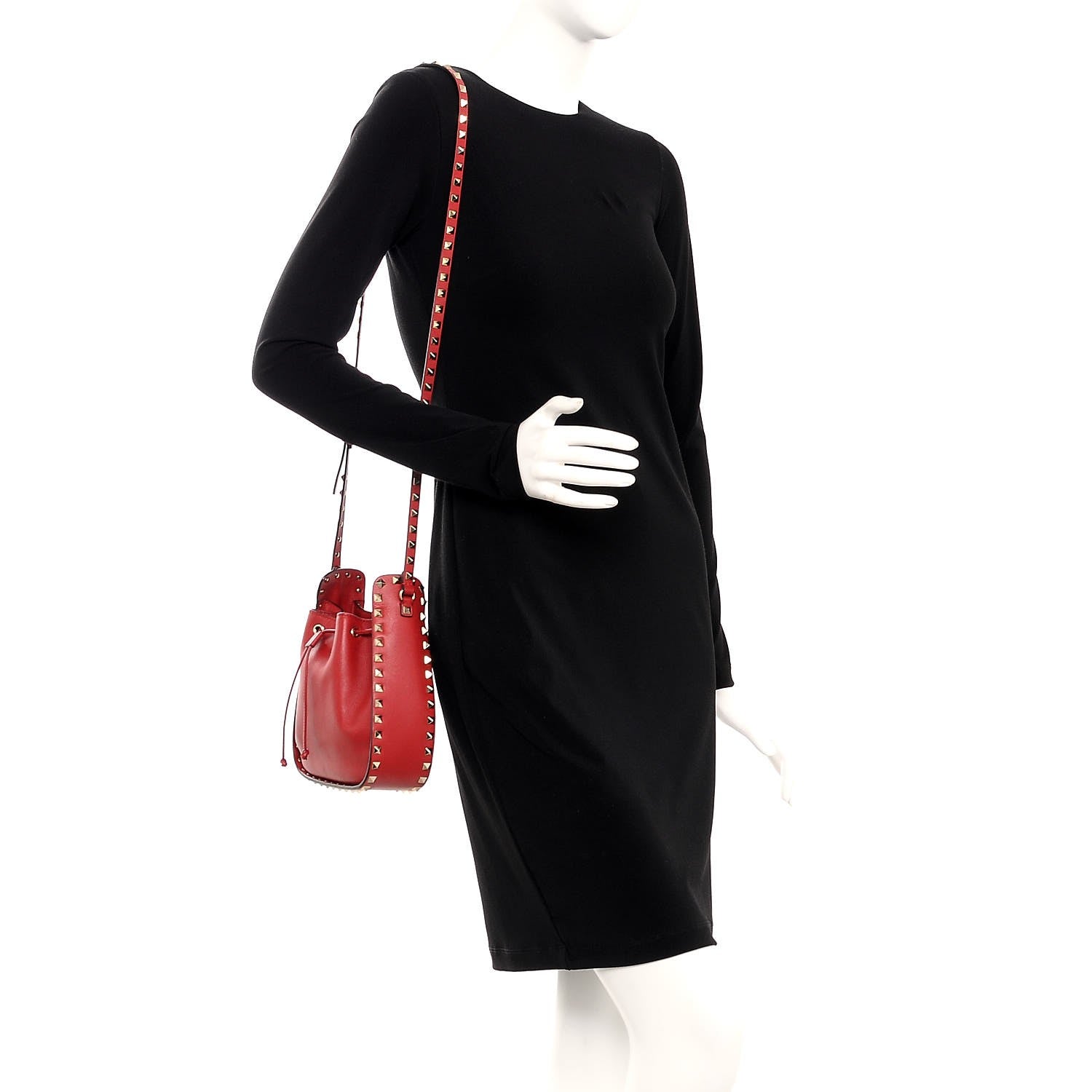 Valentino Garavani Vitello Rockstud Bucket Bag Rosso Valentino 2 of 8