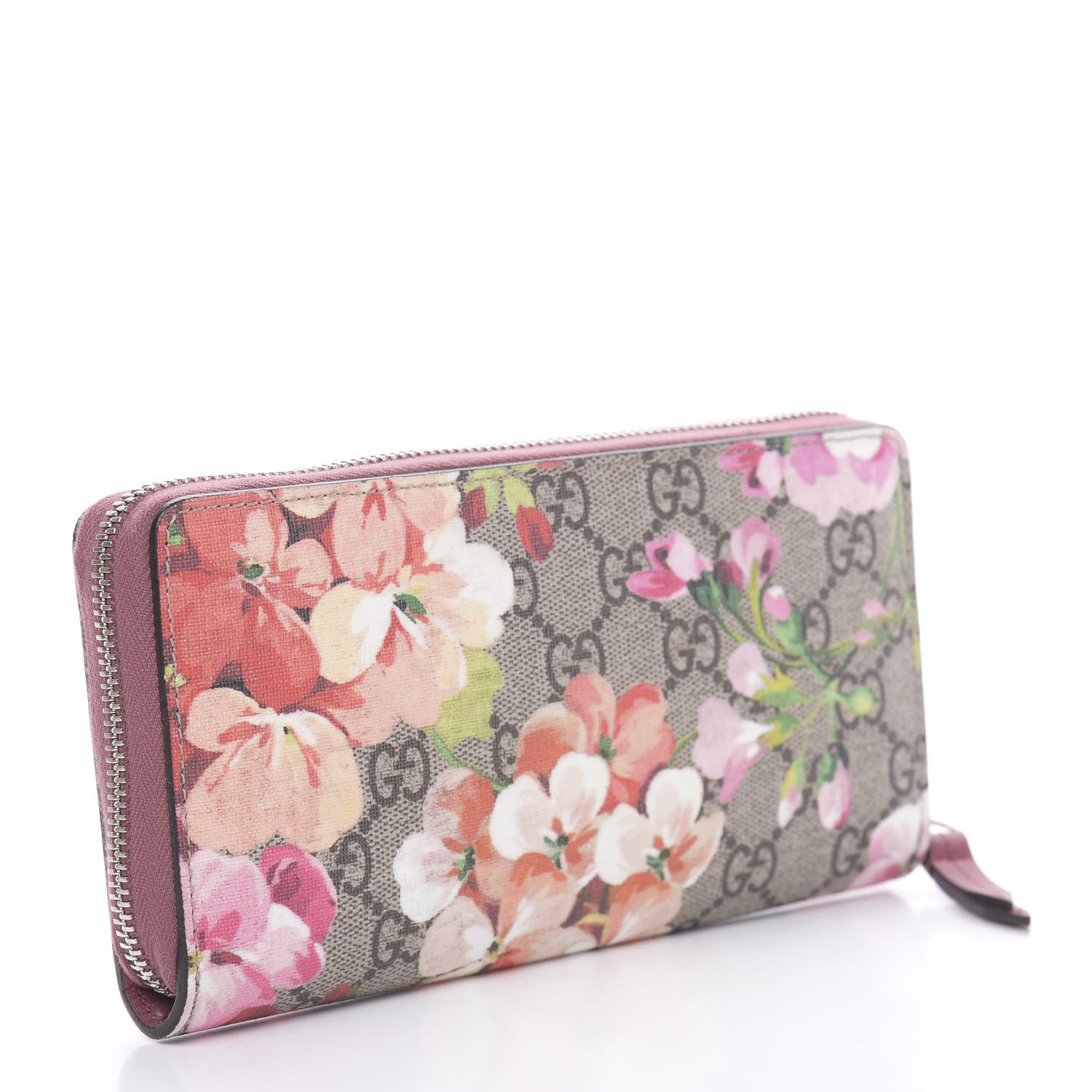 Gucci GG Supreme Monogram Blooms Zip Around Wallet Beige Multicolor Dry Rose 3 of 9