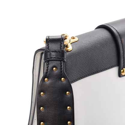 Prada City Calf Saffiano Large Cahier Bag White Black 17 of 18