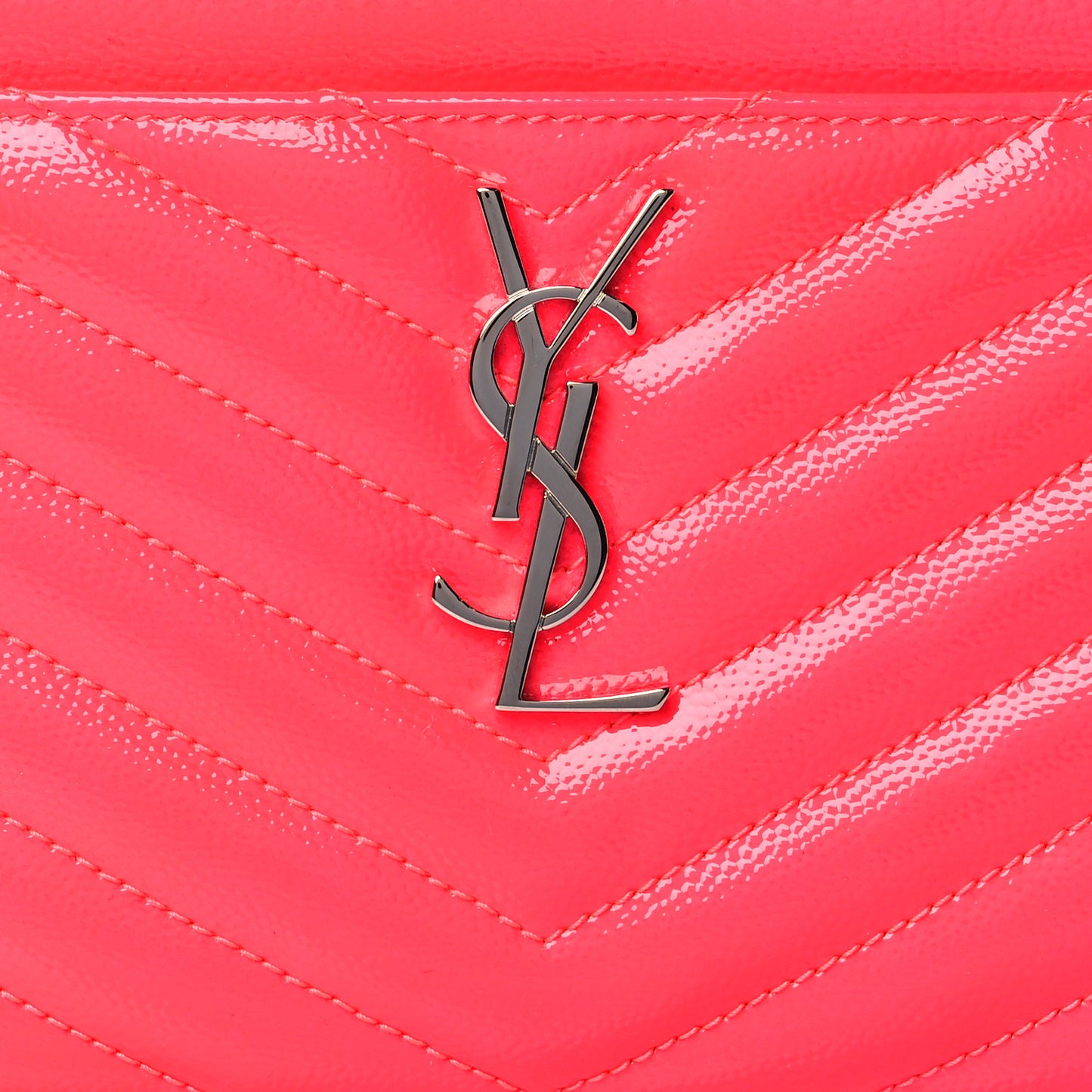 Patent Grain De Poudre Matelasse Chevron Monogram Bill Pouch Neon Pink