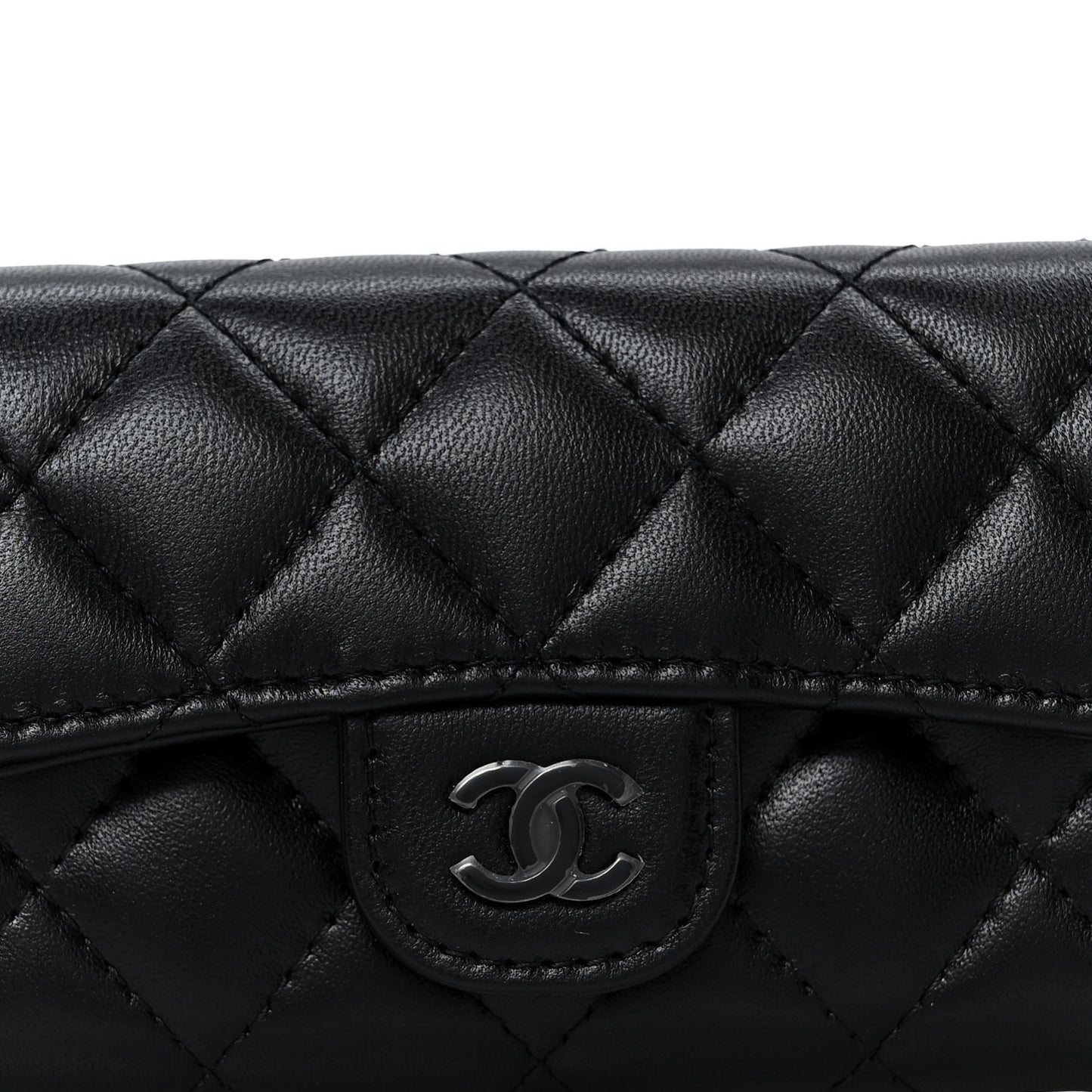 Lambskin Quilted Flap Card Holder Wallet So Black