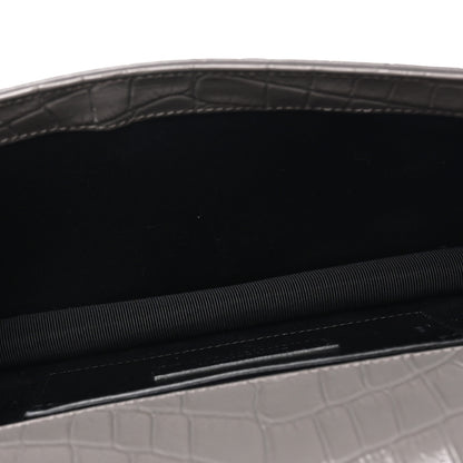 Saint Laurent Croc Embossed Calfskin Classic Kate Monogram Clutch Fog 5 of 7