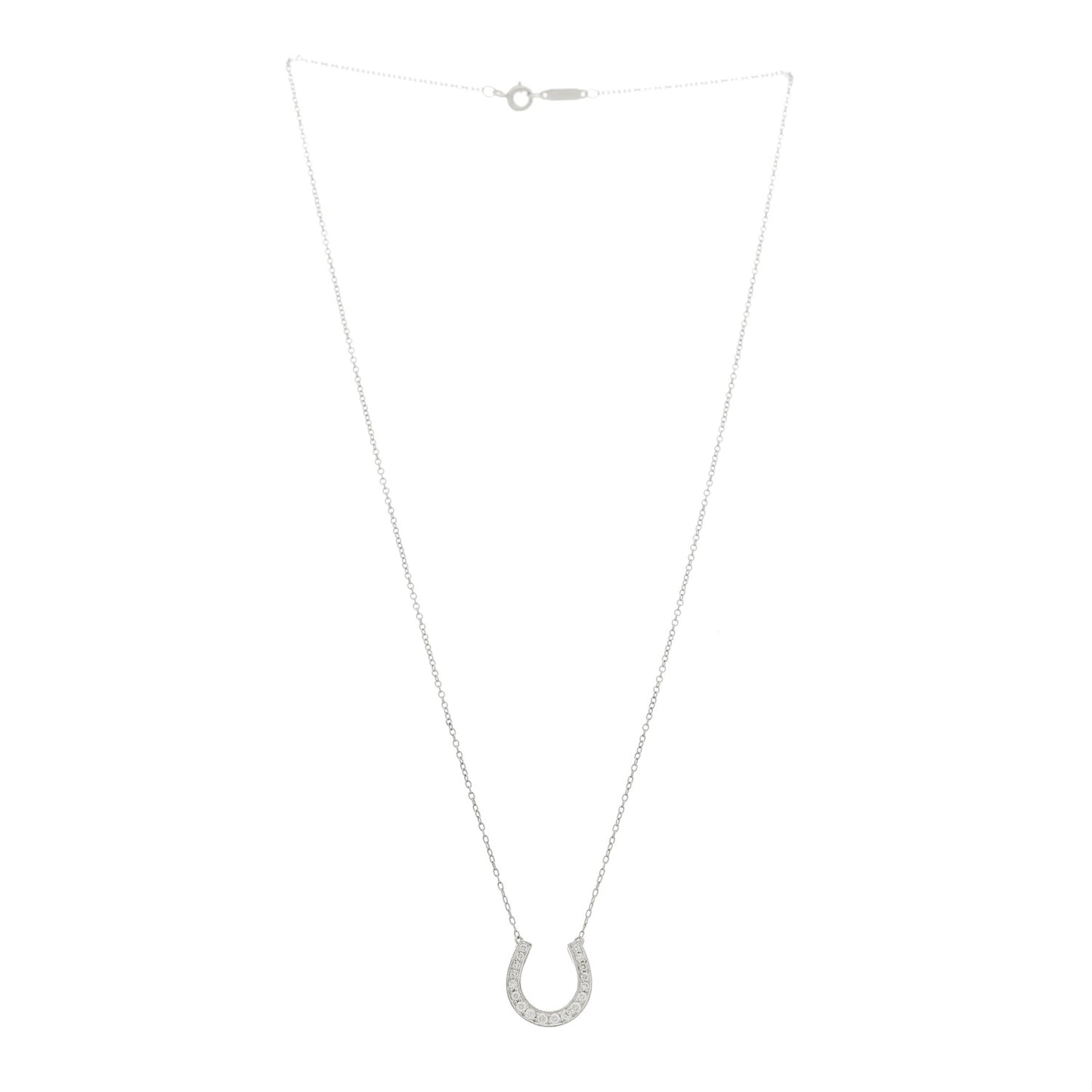 18K White Gold Diamond Metro Horseshoe Pendant Necklace