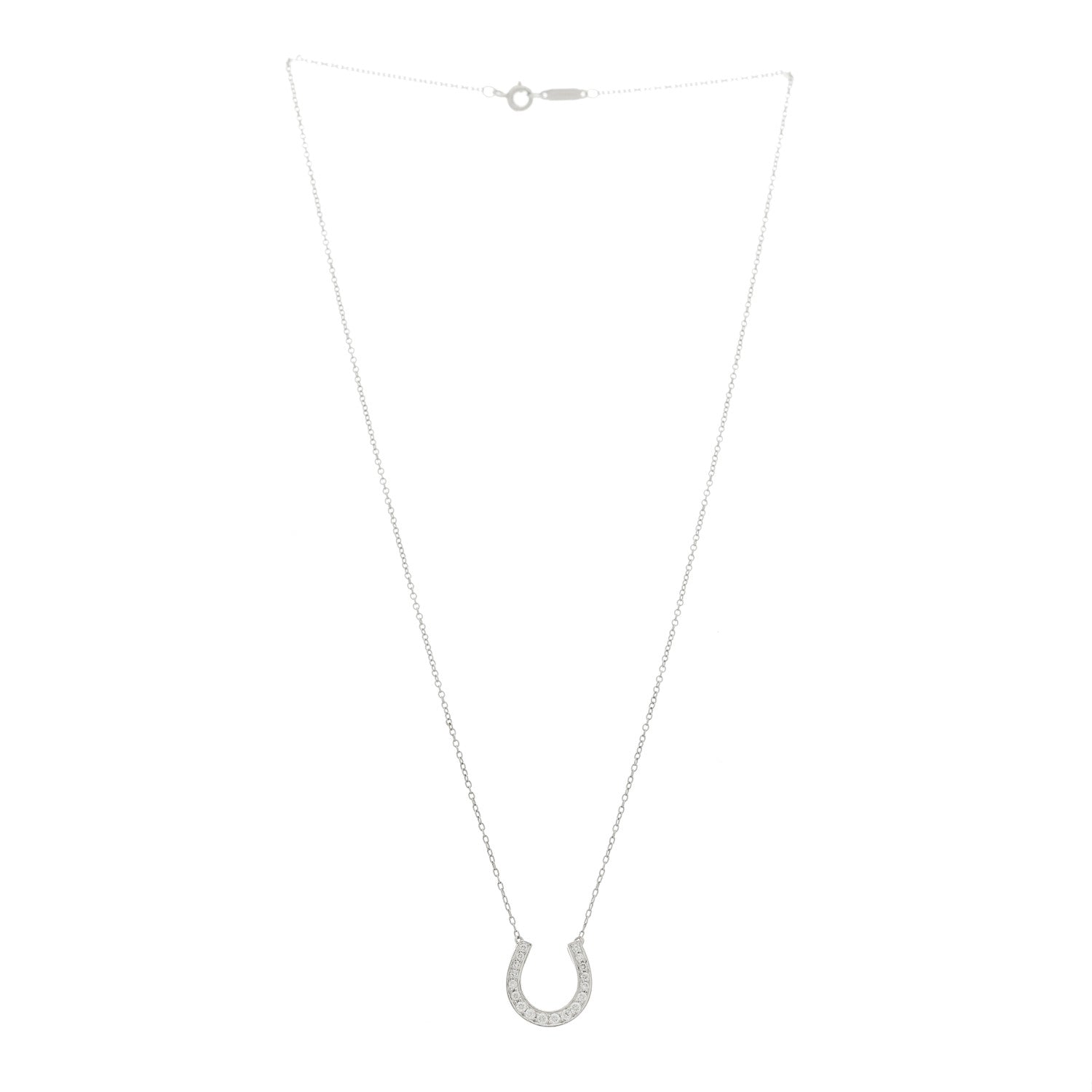 Tiffany 18K White Gold Diamond Metro Horseshoe Pendant Necklace 3 of 6