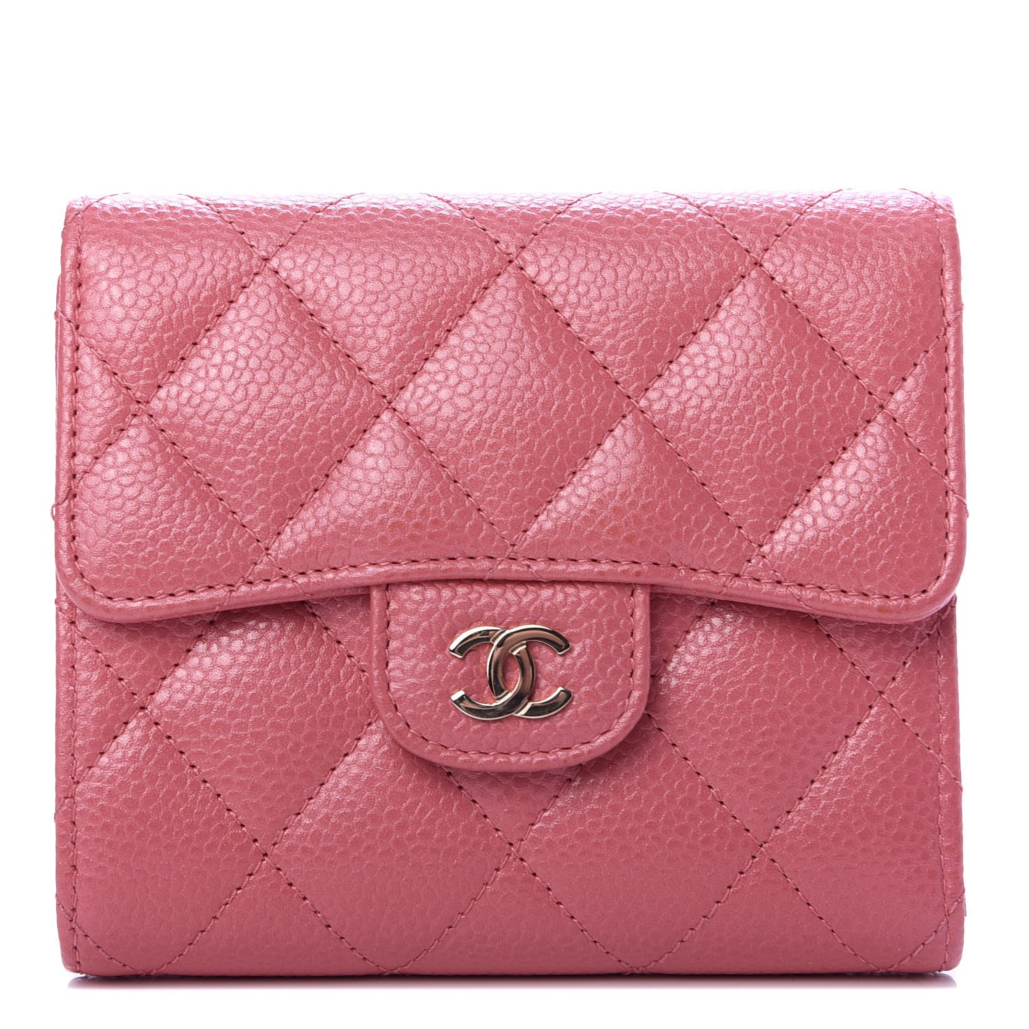 Chanel Metallic Caviar Quilted Compact Flap Wallet Pink 1 of 7