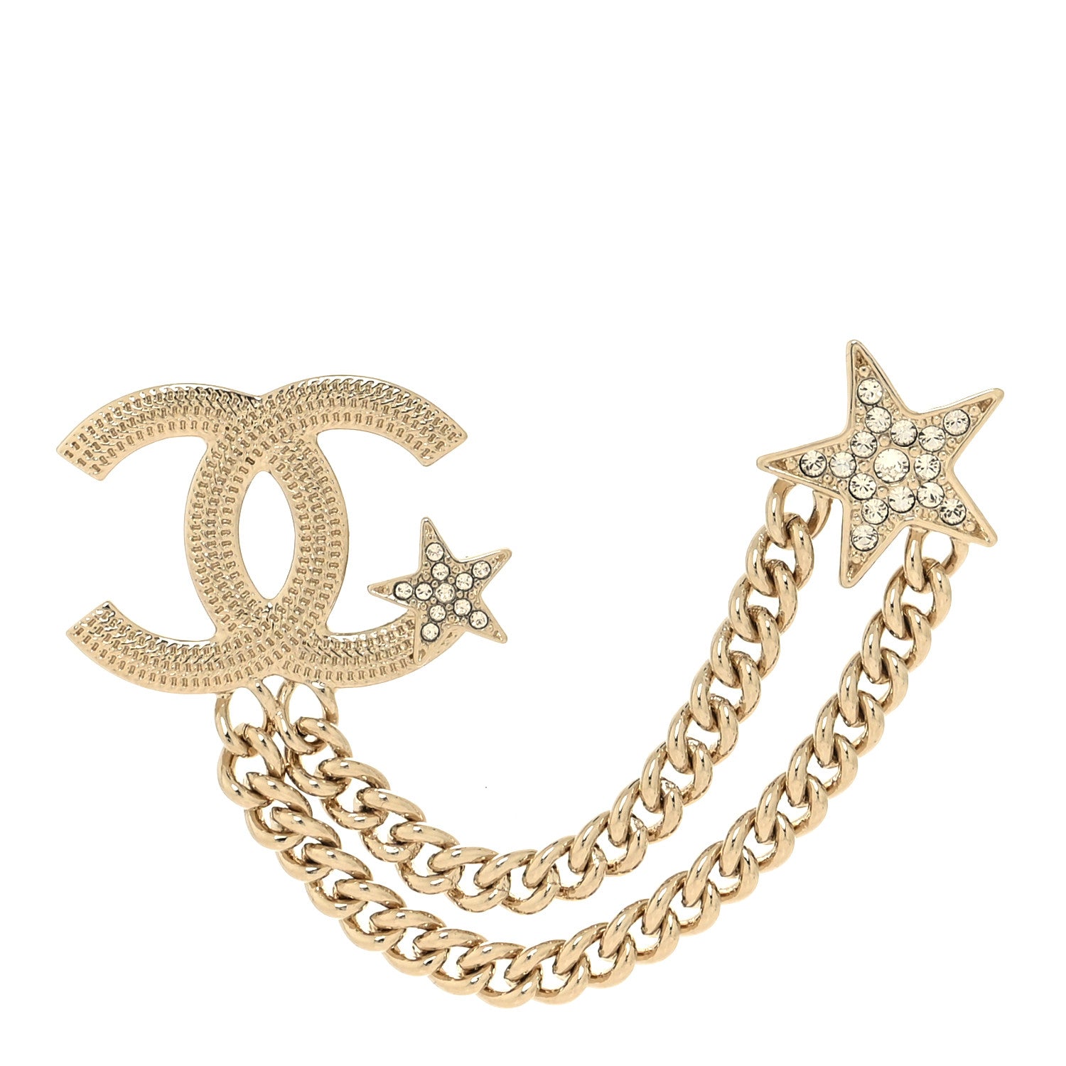 Chanel CC Crystal Chain Star Brooch Gold 1 of 5