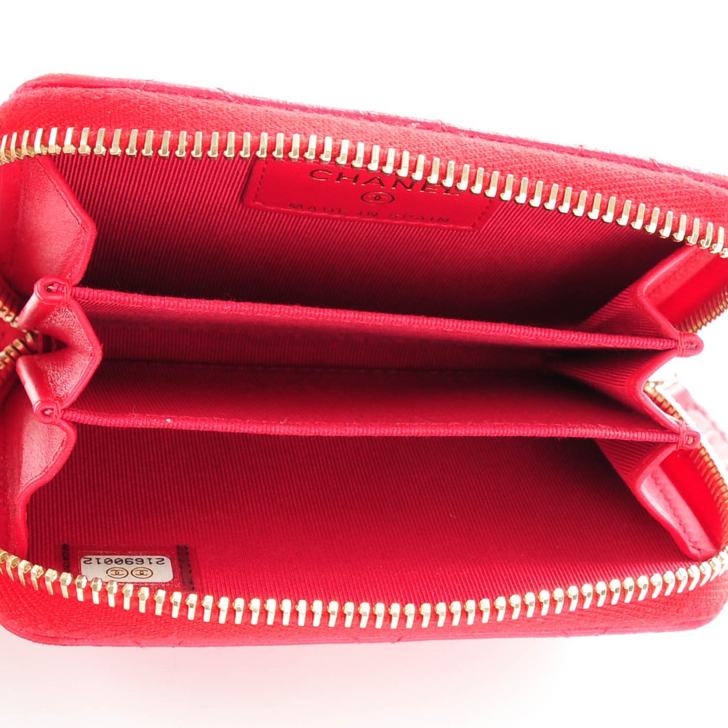 Lambskin Quilted Zip Around Coin Purse Wallet Red