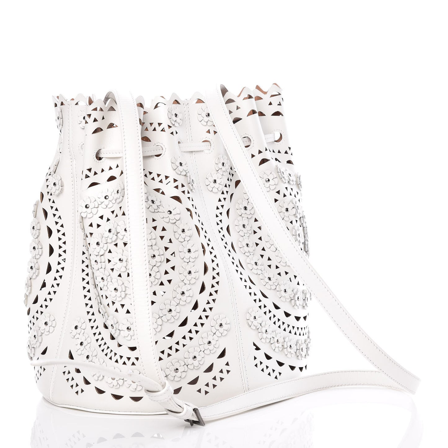 Calfskin Lux Laser Cut Studded Shoulder Bag White