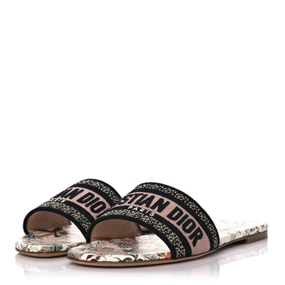 Christian Dior Canvas Jardin d’Hiver Embroidered Dway Flat Slide Sandals 39 White Multicolor 3 of 7