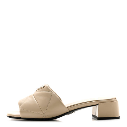 Prada Nappa Logo Quilted Block Heel Slide Sandals 35 Desert 1 of 9