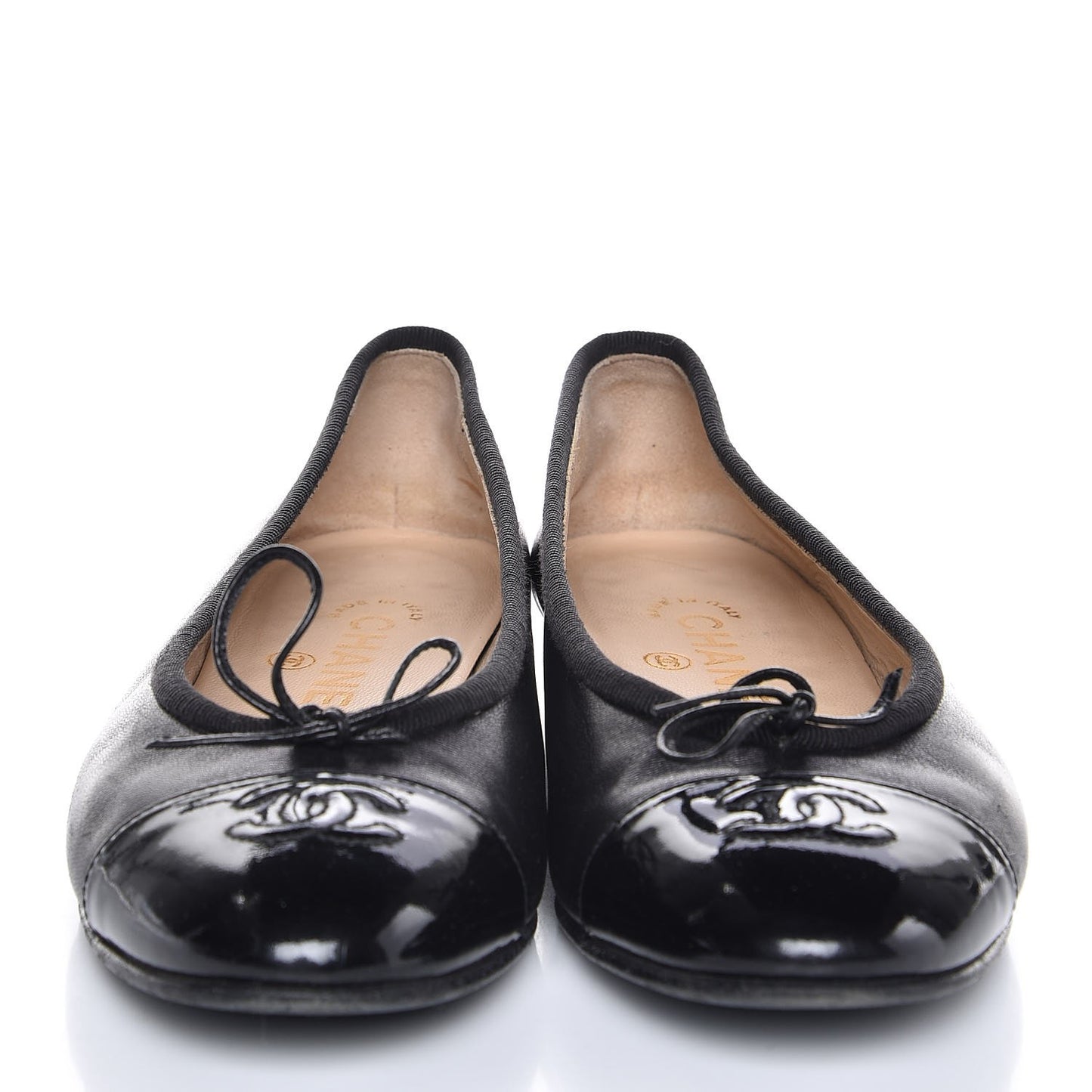 Lambskin Patent Cap Toe Ballerina Flats 36.5 Black