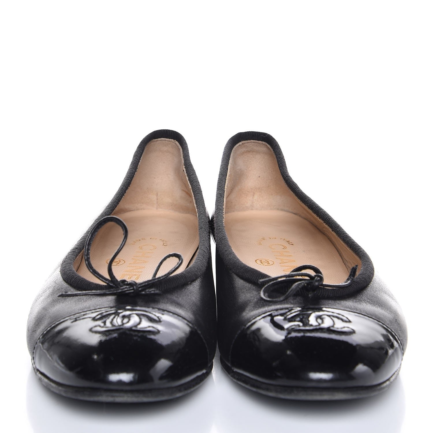 Chanel Lambskin Patent Cap Toe Ballerina Flats 36.5 Black 2 of 10