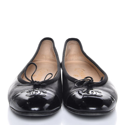 Chanel Lambskin Patent Cap Toe Ballerina Flats 36.5 Black 2 of 10