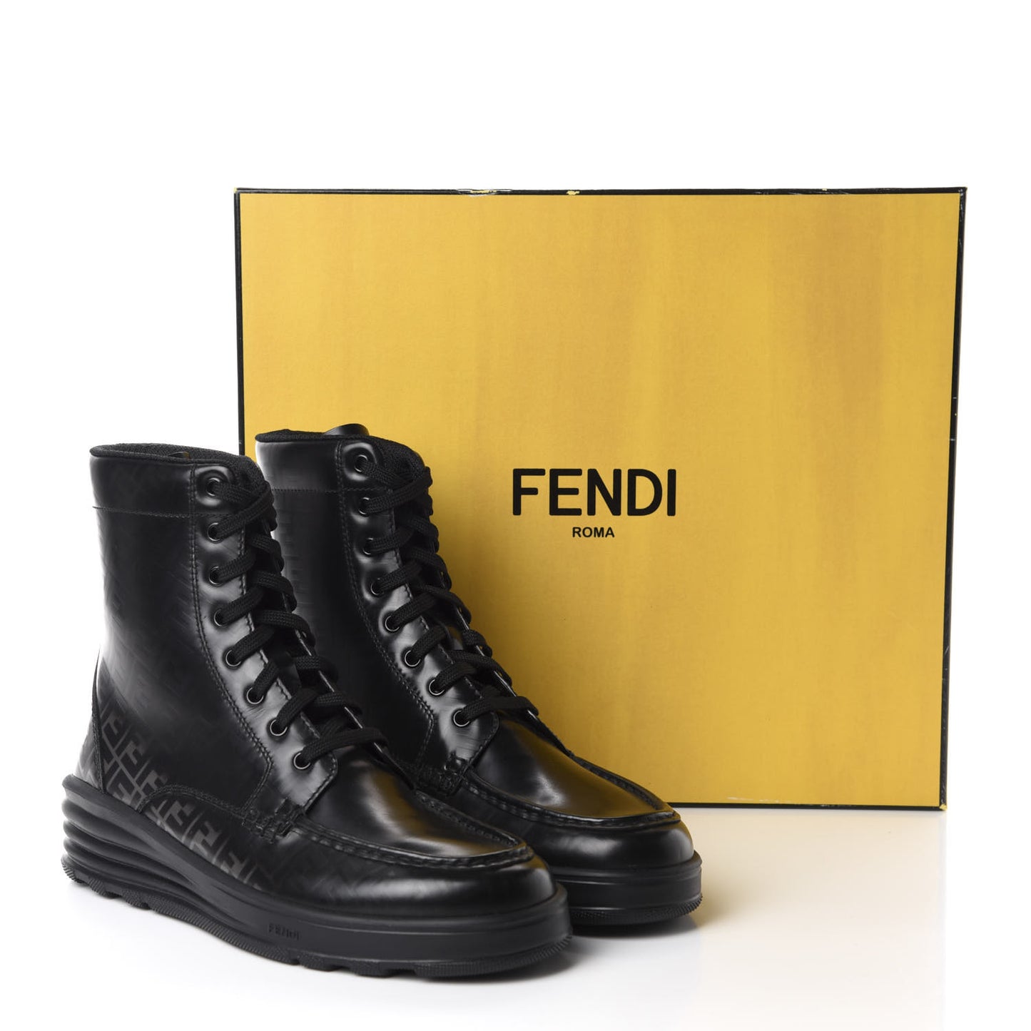 Calfskin FF Logo Ankle Biker Boots 39 Asfalto Black