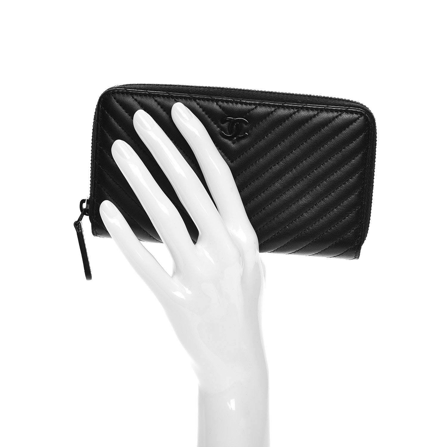 Chanel Lambskin Chevron Quilted Small Zip Around Wallet So Black 2 of 9