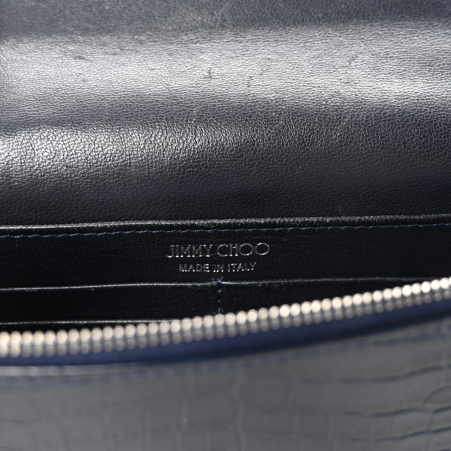 【美品】JIMMY CHOO PALACE BLACK レザー ショルダーバッグ Jimmy Choo Calfskin Crocodile Embossed Palace Crossbody Navy