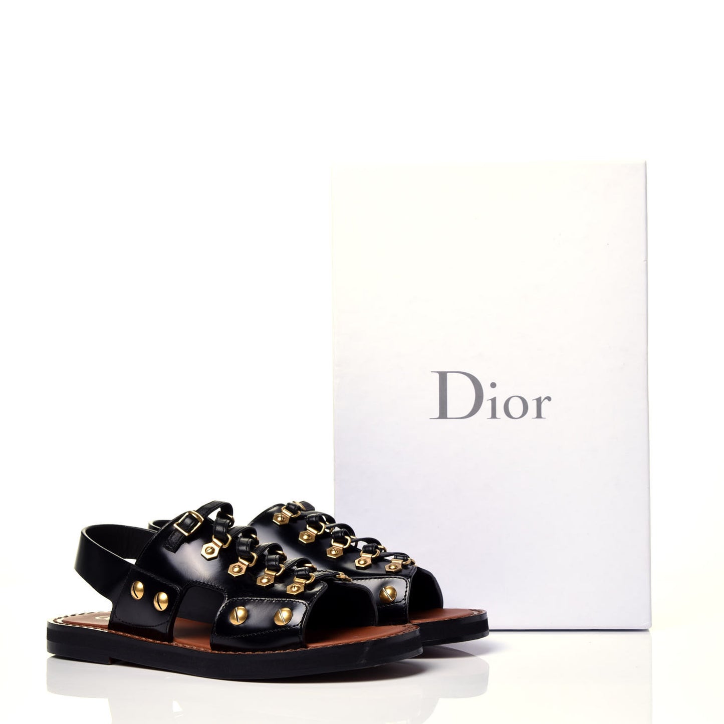Calfskin D-Trap Flat Sandals 35.5 Black