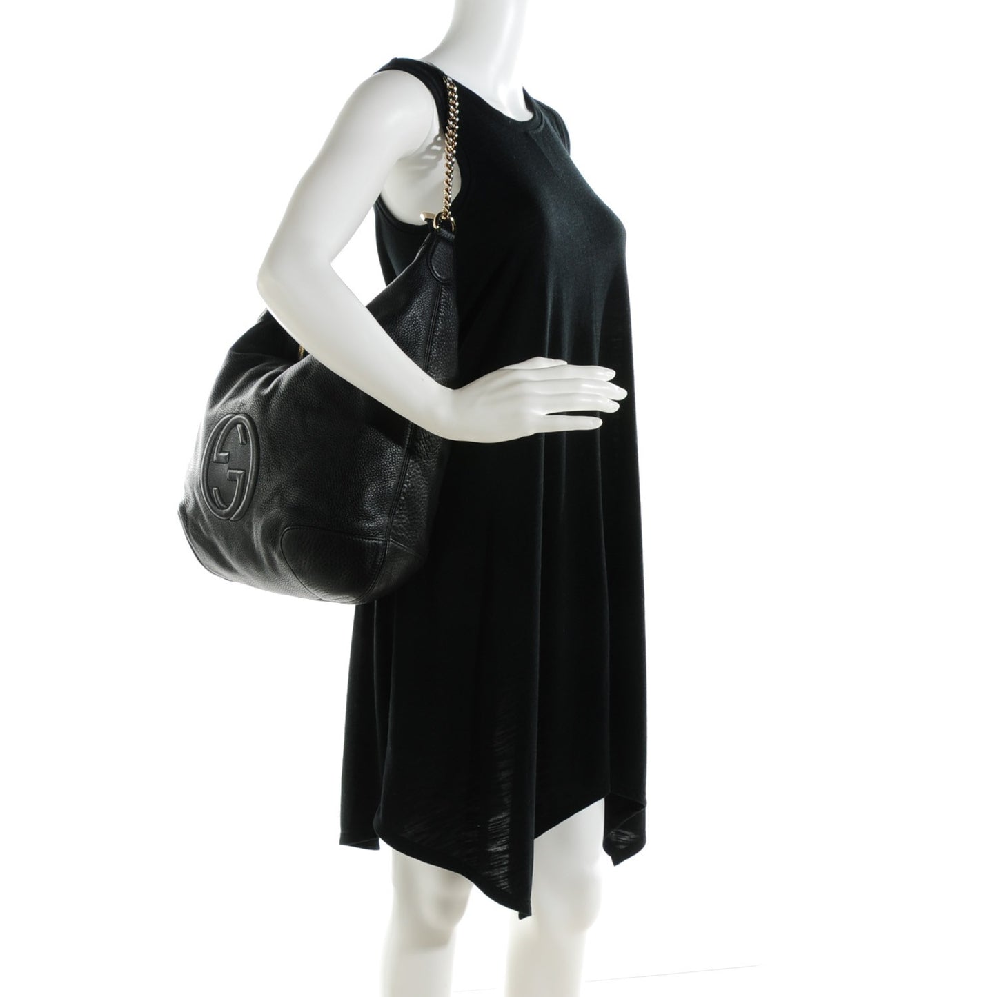 Pebbled Calfskin Medium Soho Chain Hobo Black