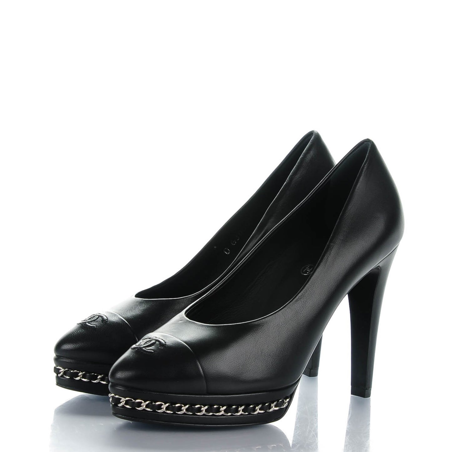 Calfskin Platform Chain Pumps 36 Black