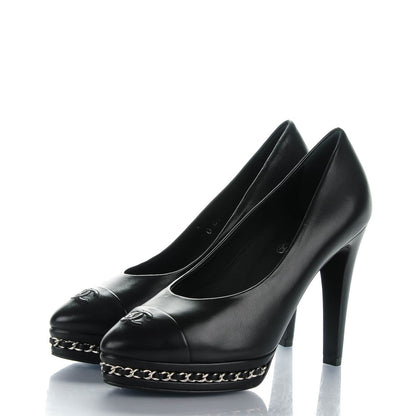 Chanel Calfskin Platform Chain Pumps 36 Black 3 of 8