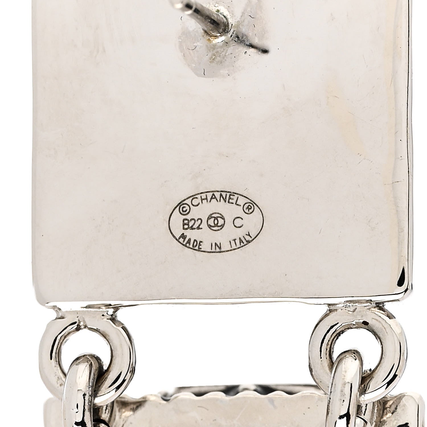 Chanel Metal Crystal Cha-Nel Logo Drop Earrings Silver 4 of 5
