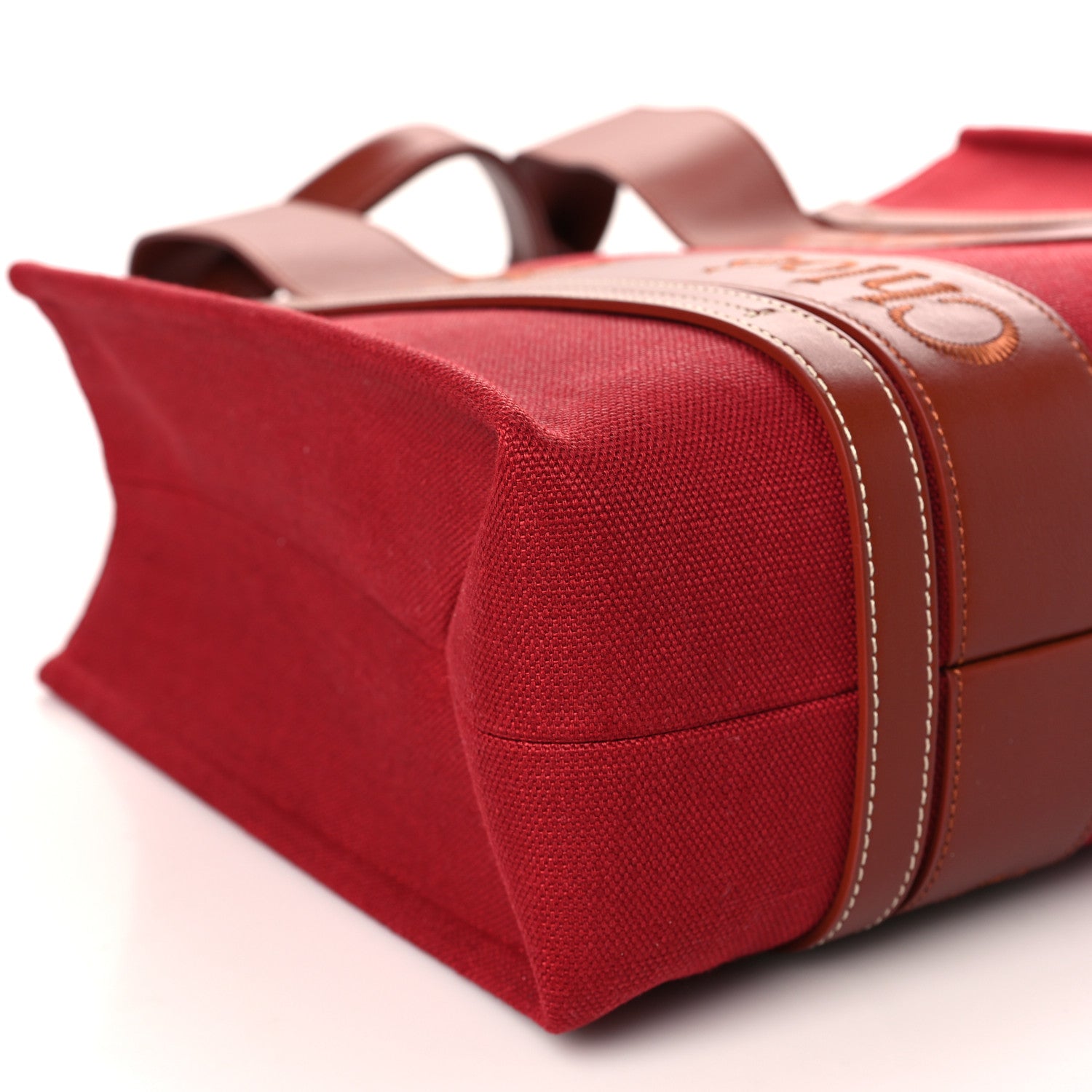 Chloe Canvas Calfskin Medium Woody Ribbon Tote Dark Red 8 of 9