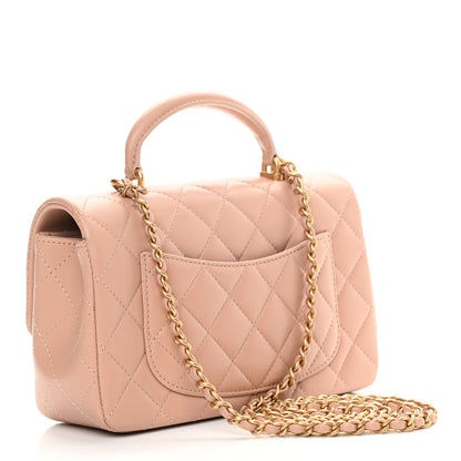Chanel Lambskin Quilted Mini Top Handle Rectangular Flap Beige 3 of 12