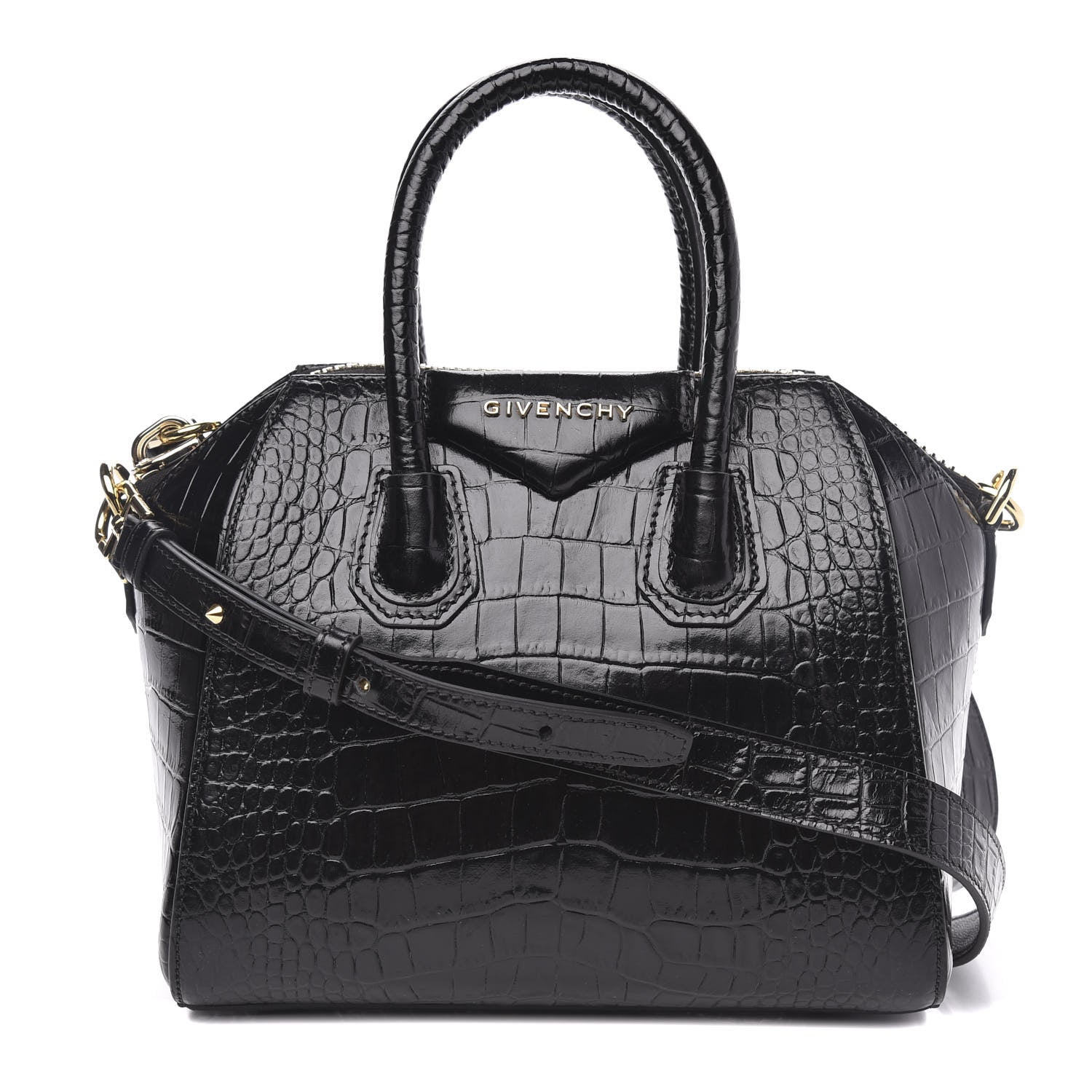 Givenchy Calfskin Crocodile Embossed Mini Antigona Black 1 of 9