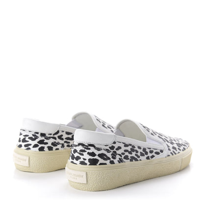 Saint Laurent Soft Calfskin Babycat Leopard Womens Skate Slip On Sneakers 39 Black White 4 of 10