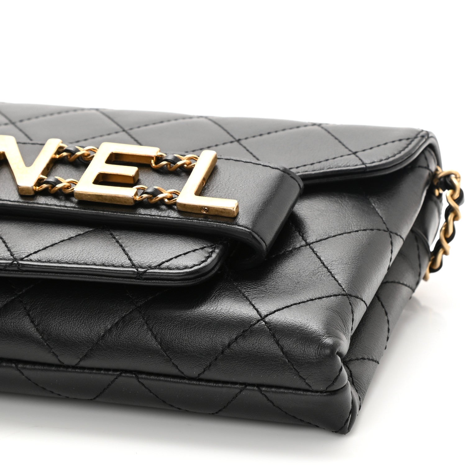 Chanel Calfskin Quilted Enchained Clutch Black 10 of 10