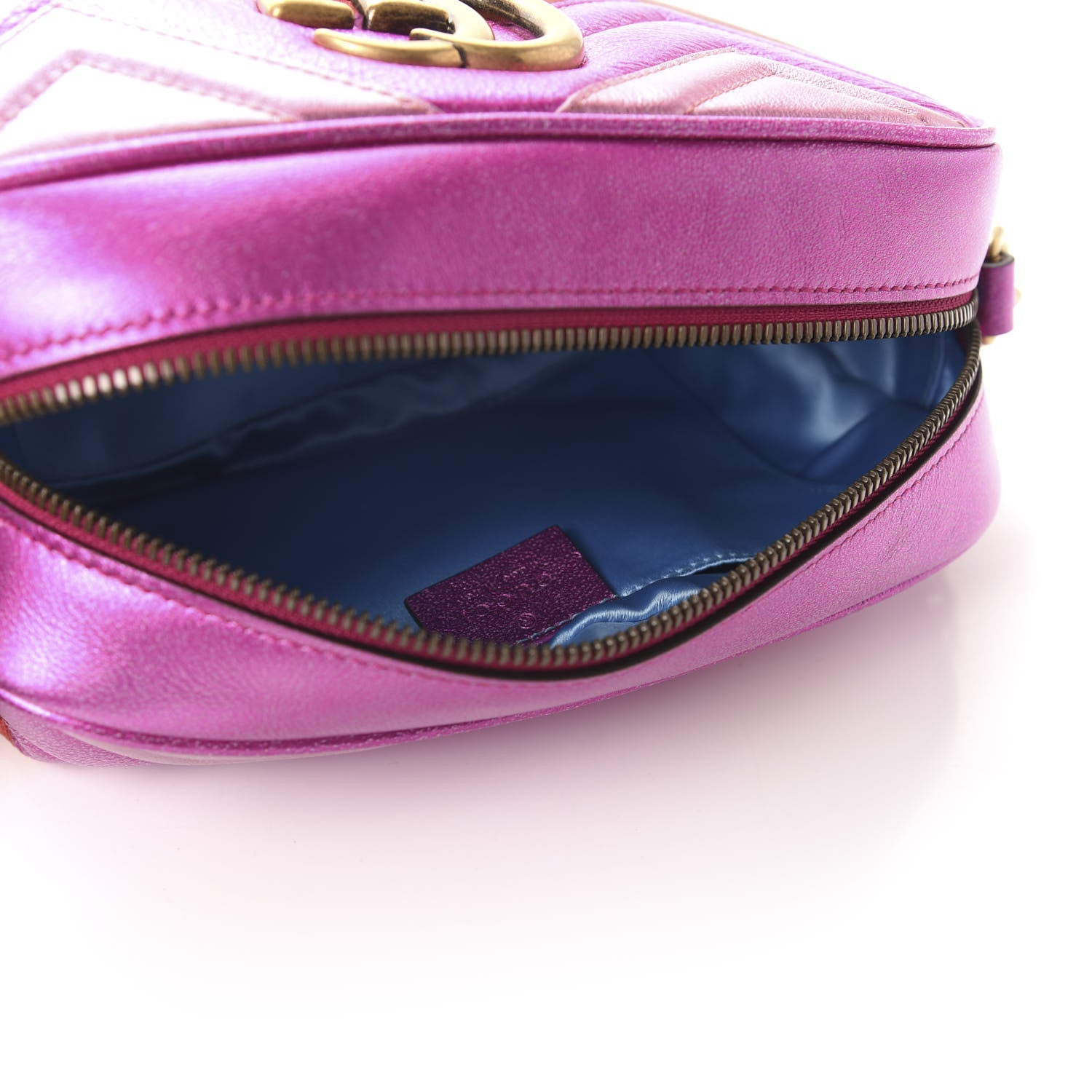 Gucci Laminated Nappa Matelasse Small GG Marmont Chain Shoulder Bag Fuxia Rosso Rosa 5 of 11