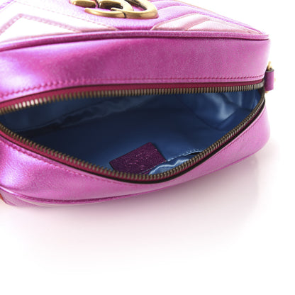 Gucci Laminated Nappa Matelasse Small GG Marmont Chain Shoulder Bag Fuxia Rosso Rosa 5 of 11