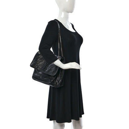 Saint Laurent Crinkled Calfskin Matelasse Monogram Large Niki Chain Satchel Black 2 of 9