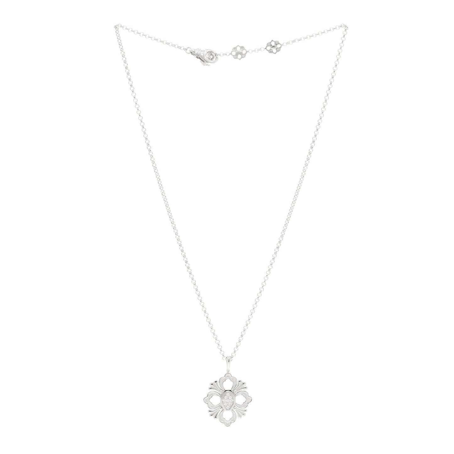 18K White Gold Diamond Opera Tulle Pendant Necklace