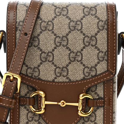 Gucci GG Supreme Monogram Mini Horsebit 1955 Crossbody Bag Beige Brown Sugar 8 of 14