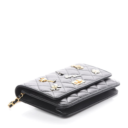 Chanel Aged Calfskin Quilted Lucky Charms 2.55 Reissue Wallet On Chain WOC Black 3 of 10