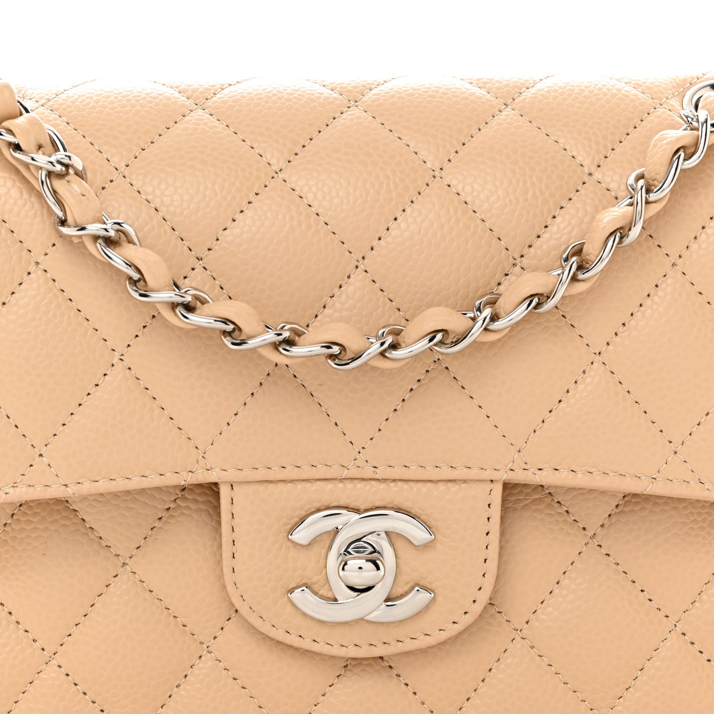 Caviar Quilted Small Double Flap Beige